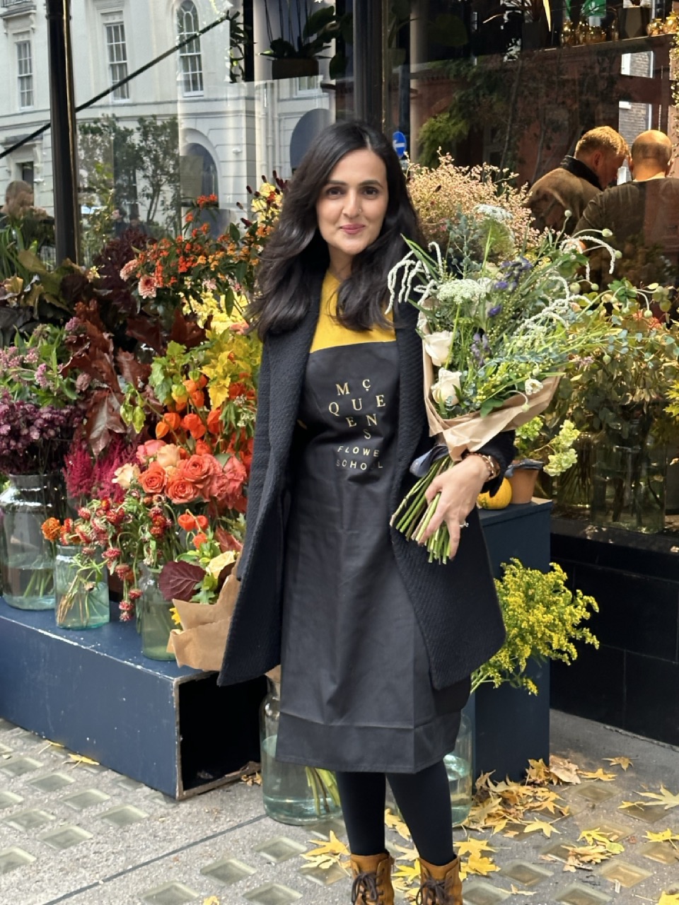 Lalima at the McQueens Flower School, London, where she trained to shape a style that feels both organic and contemporary